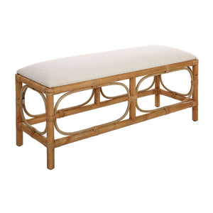   Rattan Base White Fabric Bench | Oroa.com