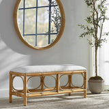 Modern European furniture - Rattan Base White Fabric Bench - www.oroa.com