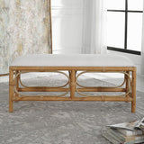 Modern European furniture - Rattan Base White Fabric Bench - www.oroa.com