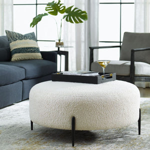  White Shearling Ottoman | Oroa.com