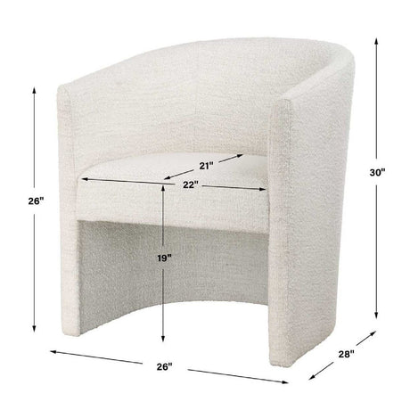 Modern European furniture - White Boucle Barrel Accent Chair - www.oroa.com