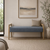 Modern European furniture - Wood Framed Blue Fabric Bench - www.oroa.com
