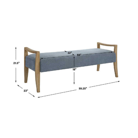 Modern European furniture - Wood Framed Blue Fabric Bench - www.oroa.com