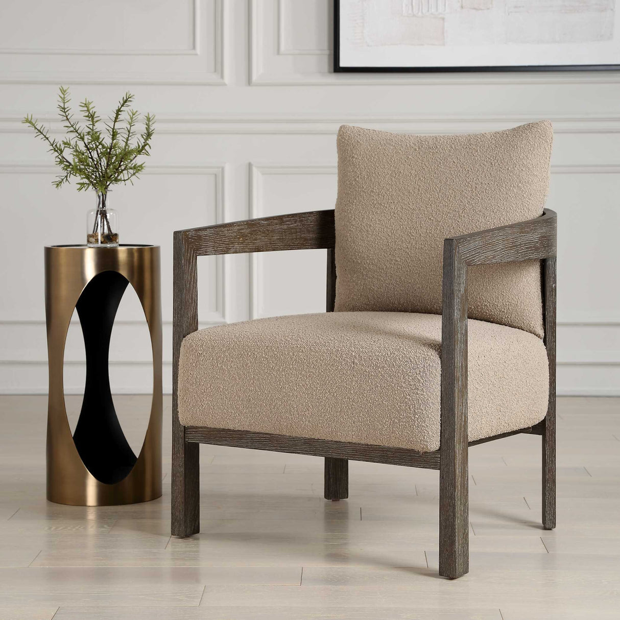   Beige Boucle Accent Chair | Oroa.com