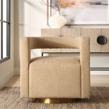 Modern European furniture - Beige Boucle Modern Swivel Chair - www.oroa.com