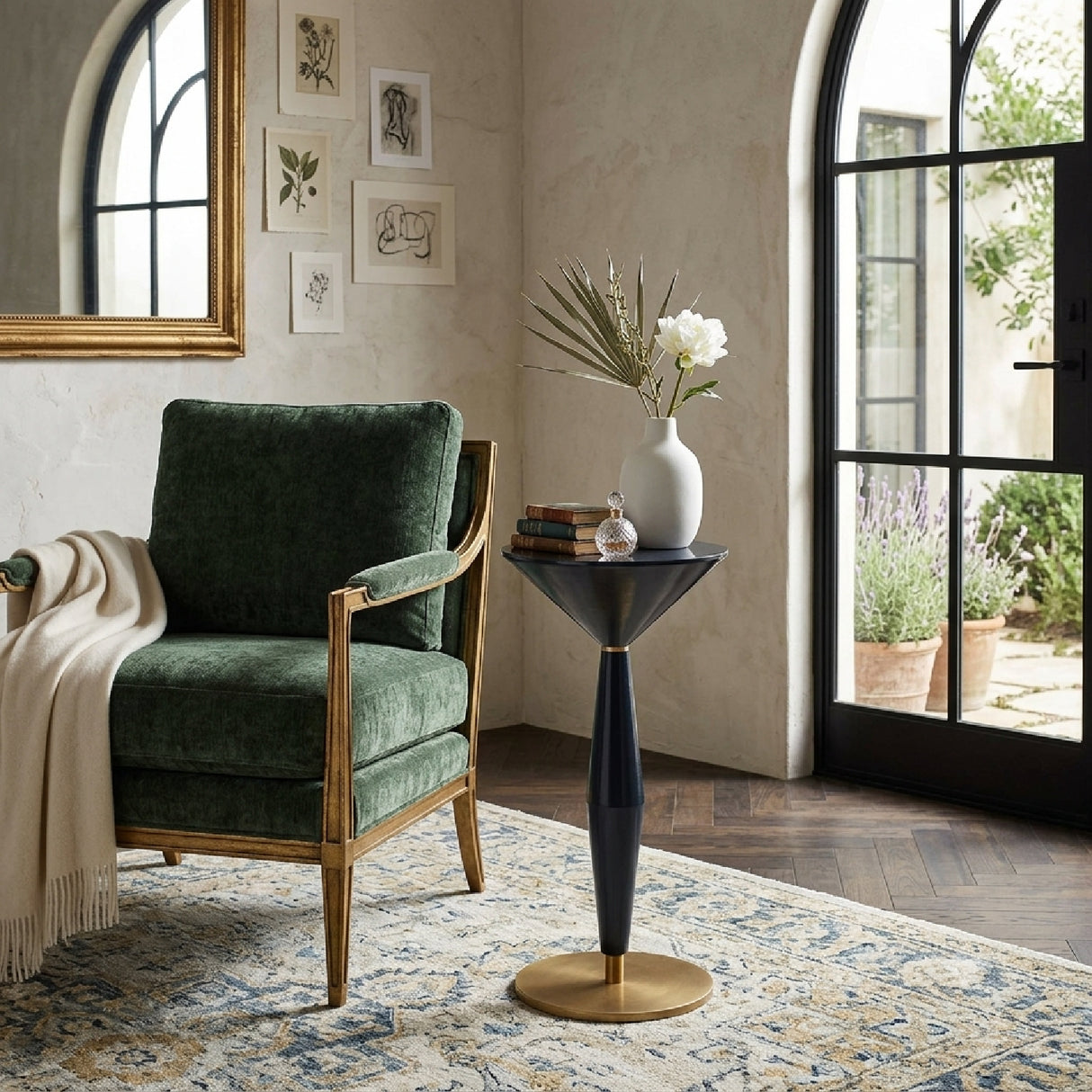 Modern European furniture - Navy Blue Pedestal Accent Table - www.oroa.com