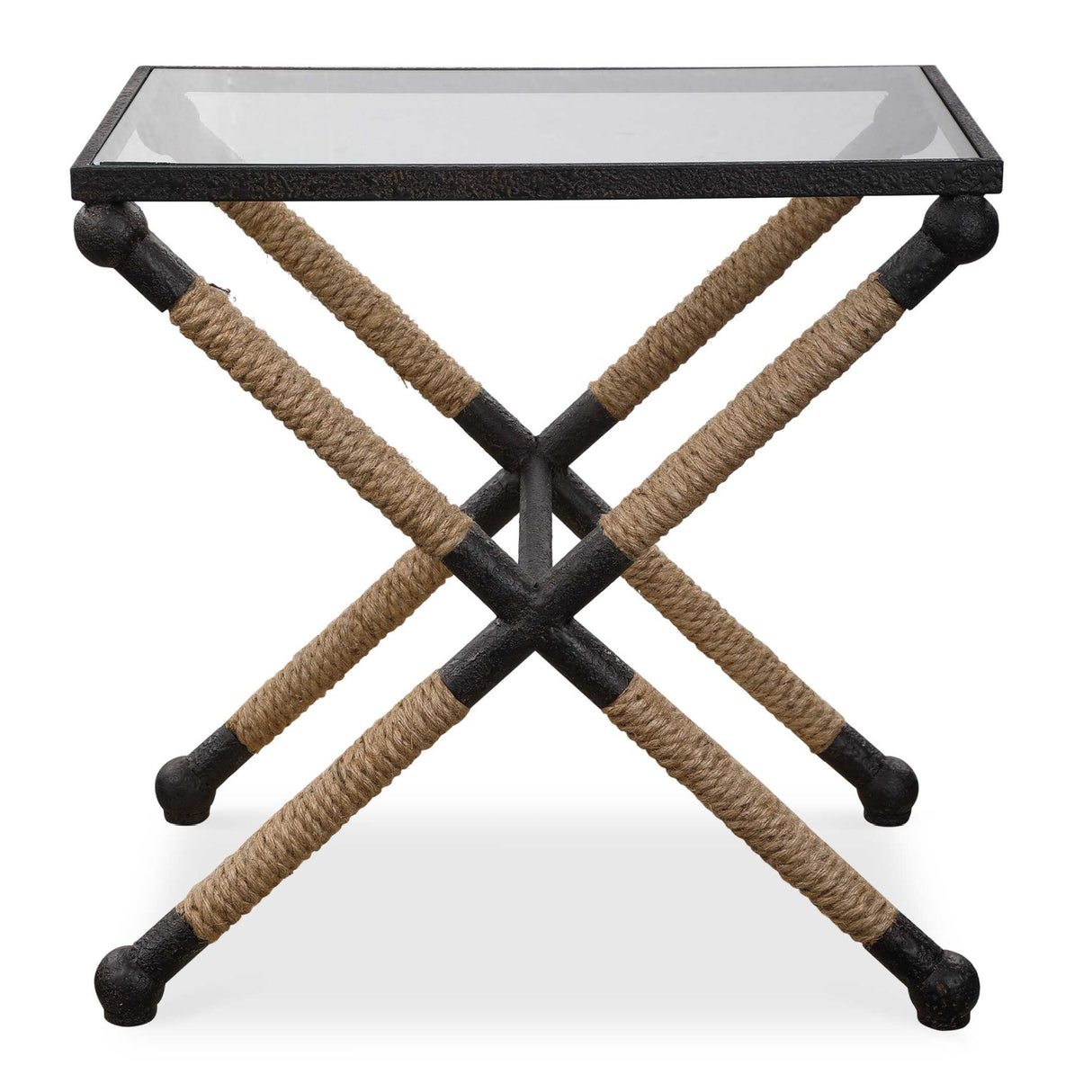 Modern European furniture - Iron Framed Glass Accent Table - www.oroa.com