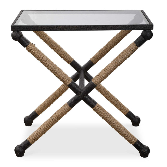 Modern European furniture - Iron Framed Glass Accent Table - www.oroa.com