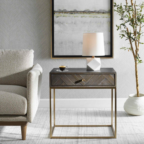 Modern European furniture - Oak Herringbone 1-Drawer Side Table - www.oroa.com