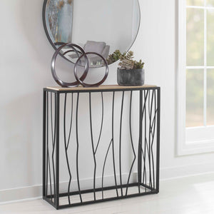   Iron Framed Travertine Console Table | Oroa.com