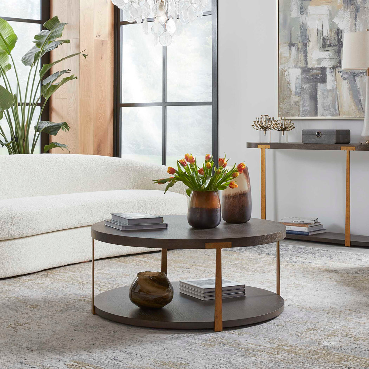   Brown Oak Round Coffee Table | Oroa.com