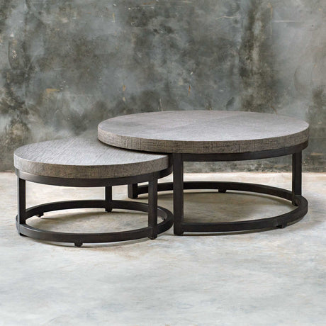 Modern European furniture - Taupe Burlap Nesting Coffee Tables (2) Table - www.oroa.com
