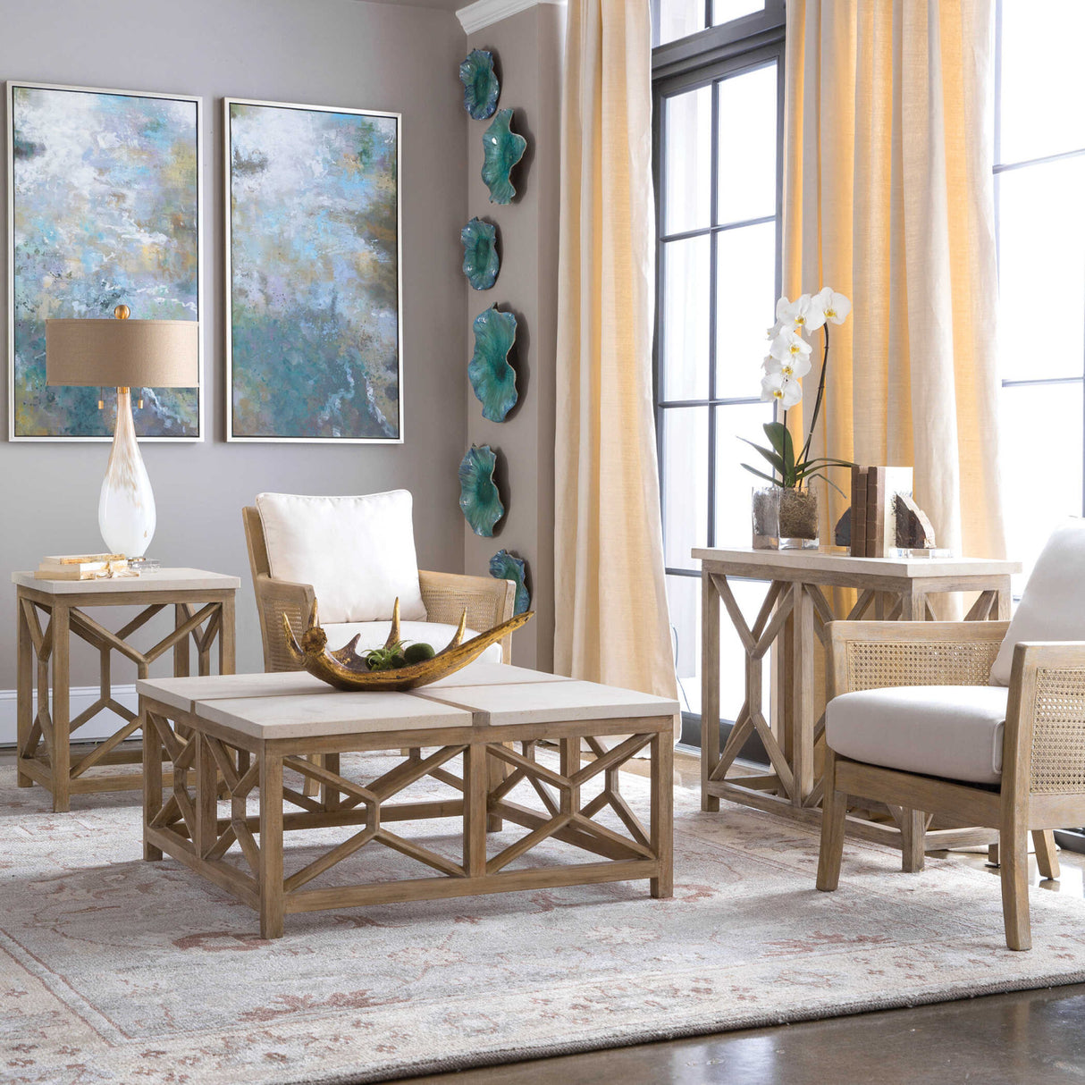 Modern European furniture - Natural Limestone Square Coffee Table - www.oroa.com