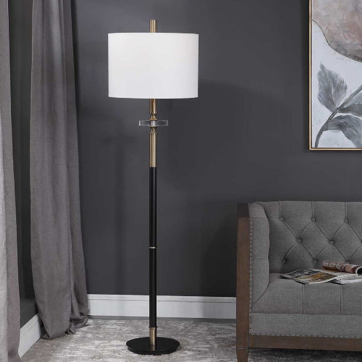 White Linen Shade Floor Lamp | Uttermost Maud -  www.oroa.com