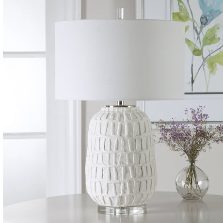 White Ceramic Grid Table Lamp | Uttermost Caelina