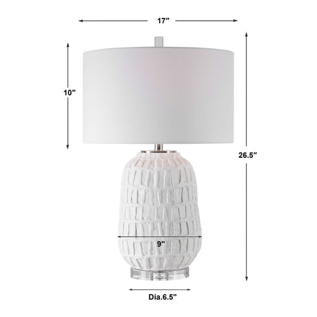 White Ceramic Grid Table Lamp | Uttermost Caelina