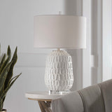 White Ceramic Grid Table Lamp | Uttermost Caelina