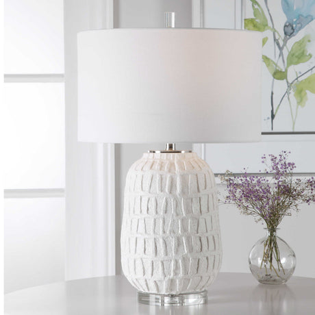 White Ceramic Grid Table Lamp | Uttermost Caelina