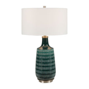 Modern European furniture - Carved Teal Ceramic Table Lamp by Uttermost Scouts - www.oroa.com