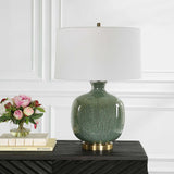 Modern European furniture - Aged Green Glass Table Lamp - www.oroa.com