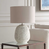 Modern European furniture - Distressed White Stone Table Lamp - www.oroa.com