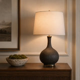 Modern European furniture - Ribbed Black Ceramic Table Lamp - www.oroa.com