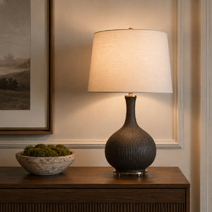   Ribbed Black Ceramic Table Lamp | Oroa.com