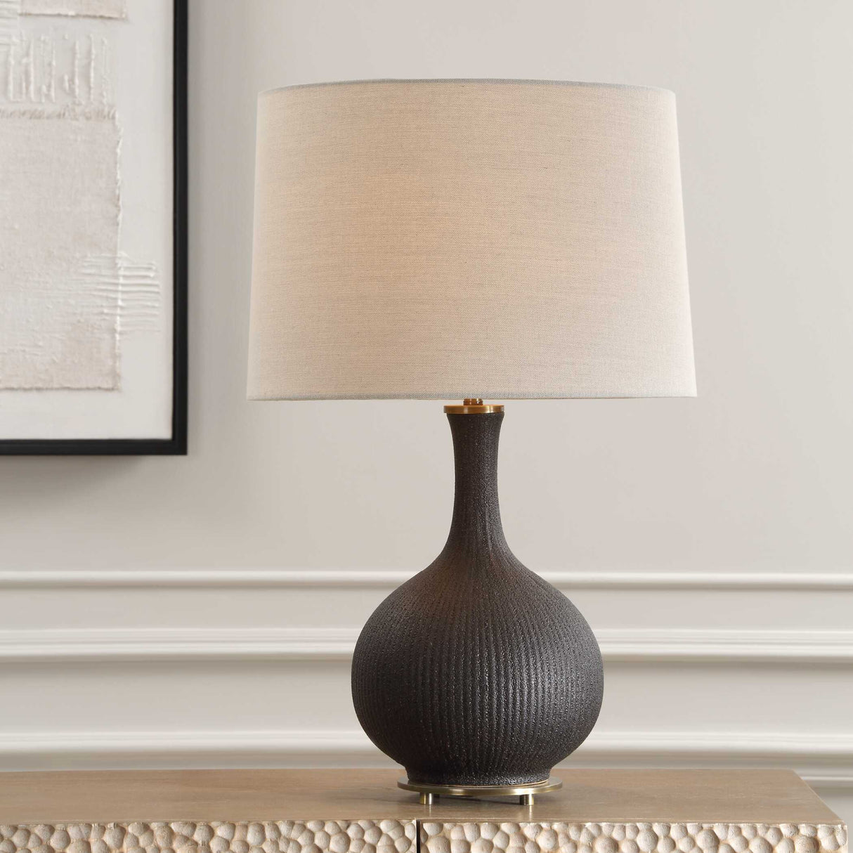   Ribbed Black Ceramic Table Lamp | Oroa.com