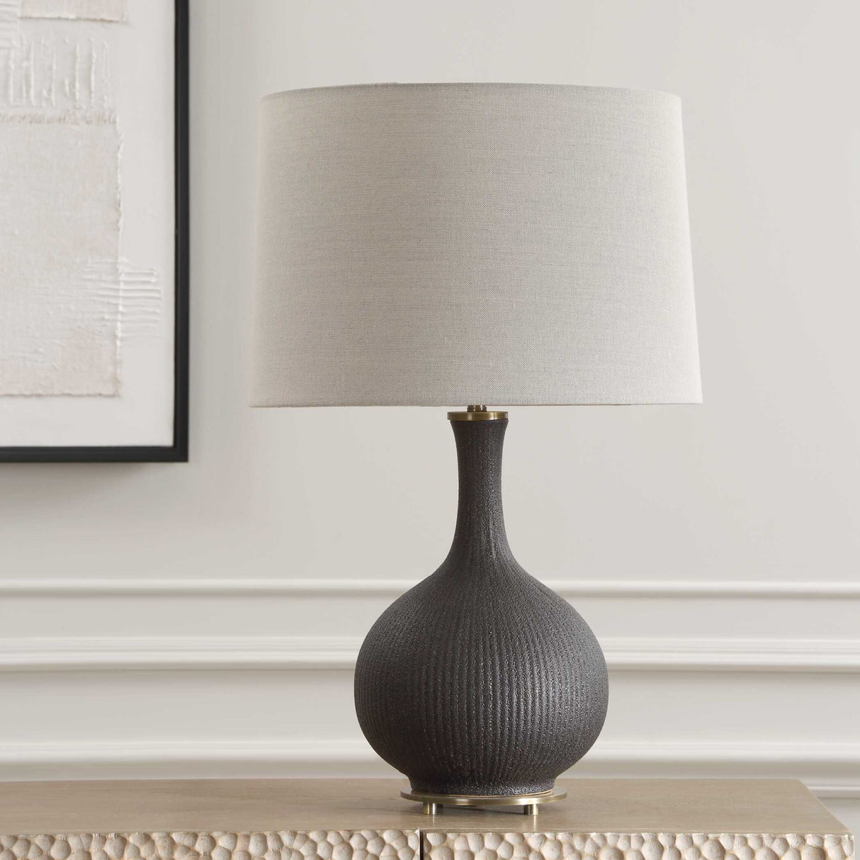   Ribbed Black Ceramic Table Lamp | Oroa.com