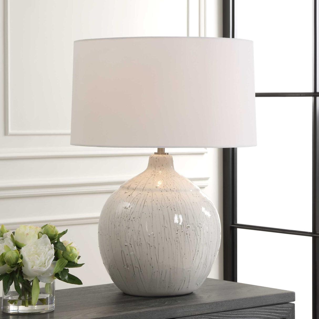 White Glaze Ceramic Table Lamp | Uttermost Dribble