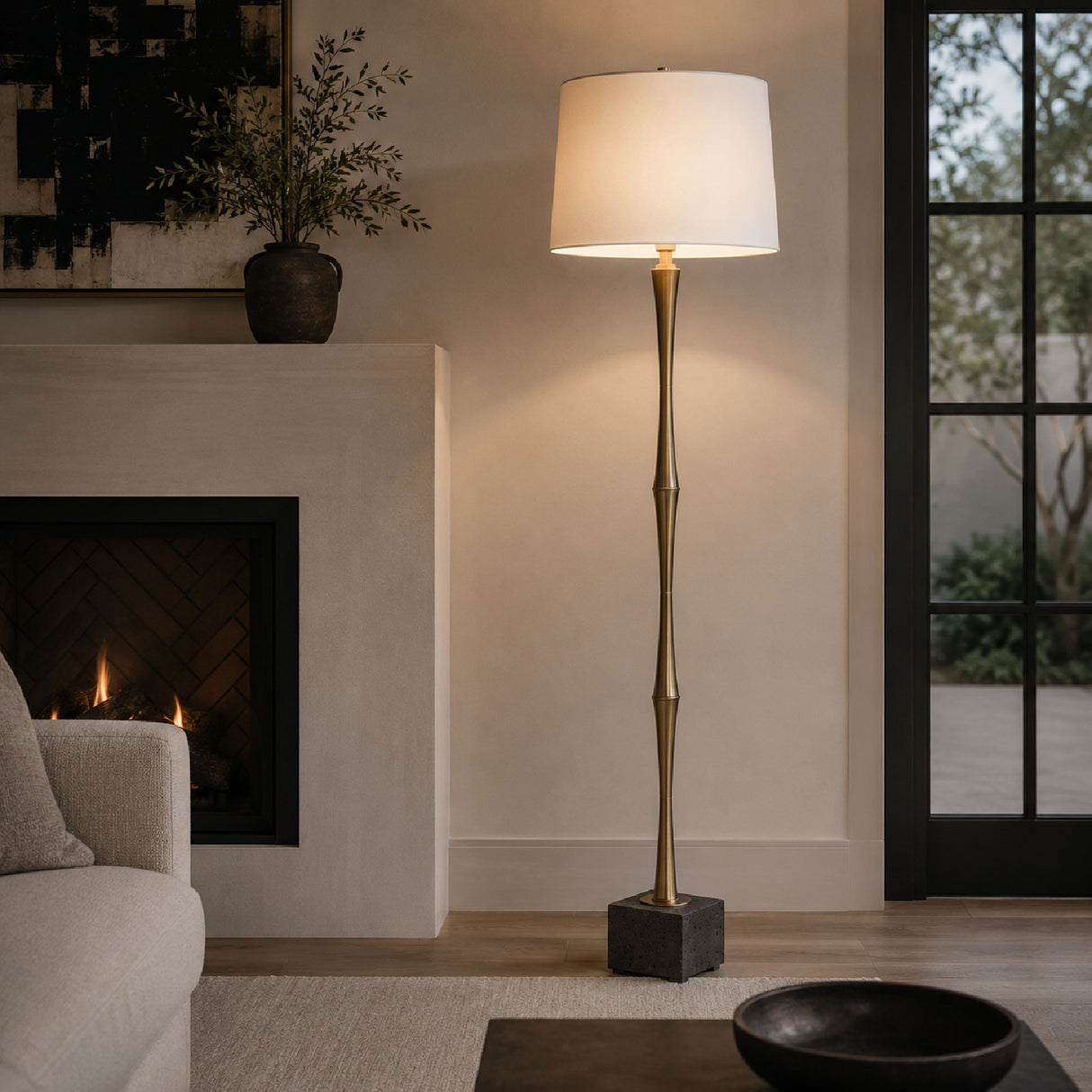 Modern European furniture - Black Travertine Base Floor Lamp - www.oroa.com
