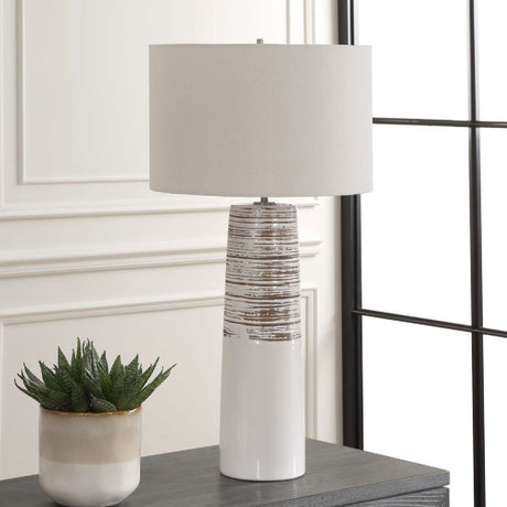 White Ceramic Linen Table Lamp | Uttermost Haven