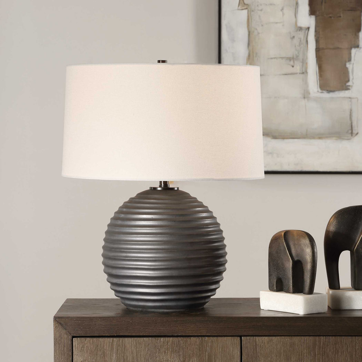 Bronze Ribbed Ceramic Table Lamp | Uttermost Chelsom