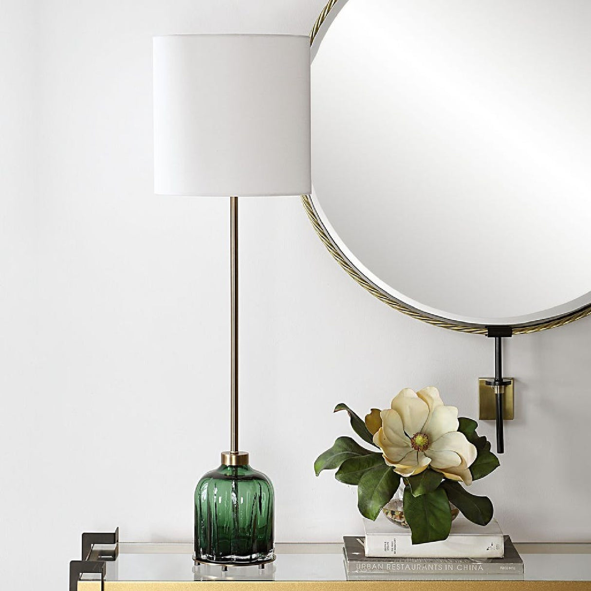 Fluted Green Glass Buffet Lamp | Uttermost Lois
