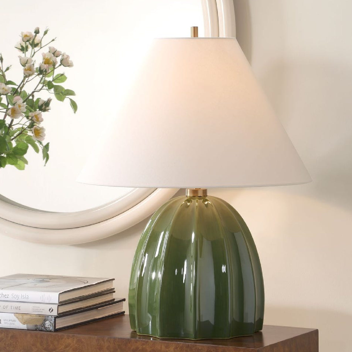   Channeled Green Ceramic Table Lamp | Oroa.com