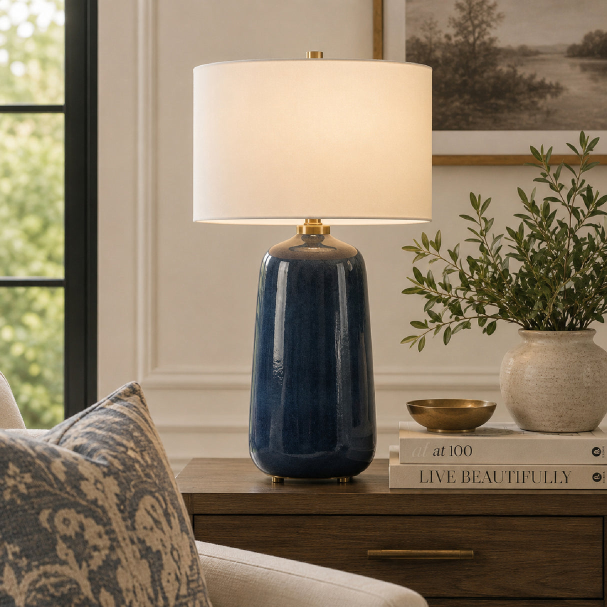  Blue Glazed Ceramic Table Lamp | Oroa.com