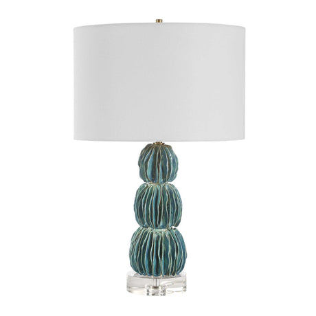 Modern European furniture - Stacked Teal Ceramic Table Lamp - www.oroa.com