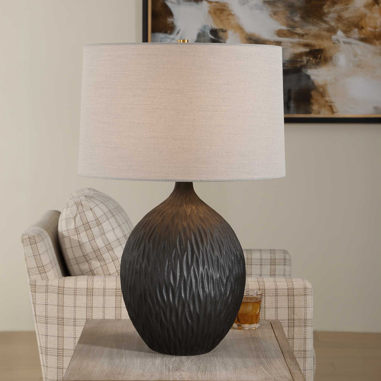Chiseled Black Ceramic Table Lamp | Uttermost Levee