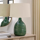 Modern European furniture - Dimpled Green Ceramic Table Lamp - www.oroa.com