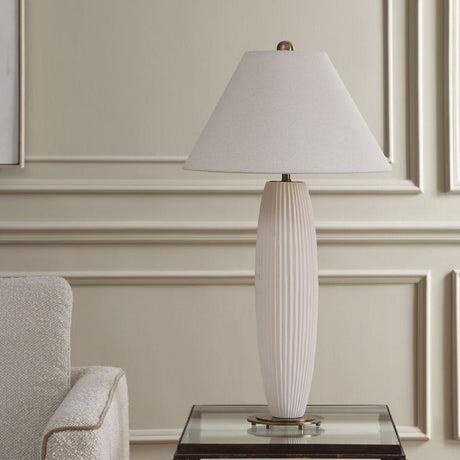 Modern European furniture - White Fluted Ceramic Table Lamp - www.oroa.com