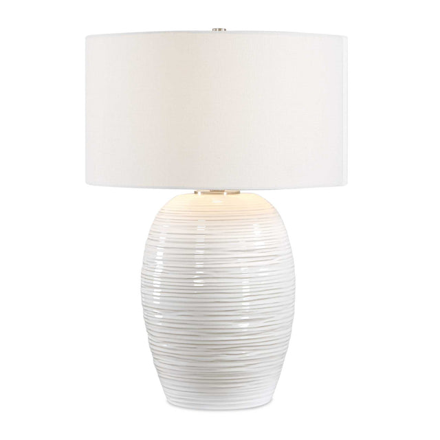 Modern European furniture - Ribbed White Ceramic Table Lamp - www.oroa.com