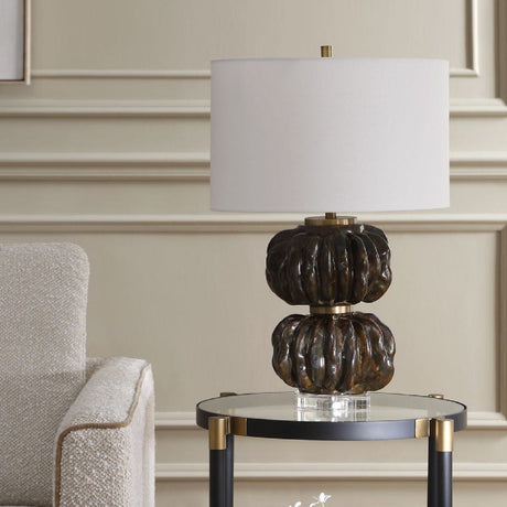 Modern European furniture - Stacked Fluted Ceramic Table Lamp - www.oroa.com