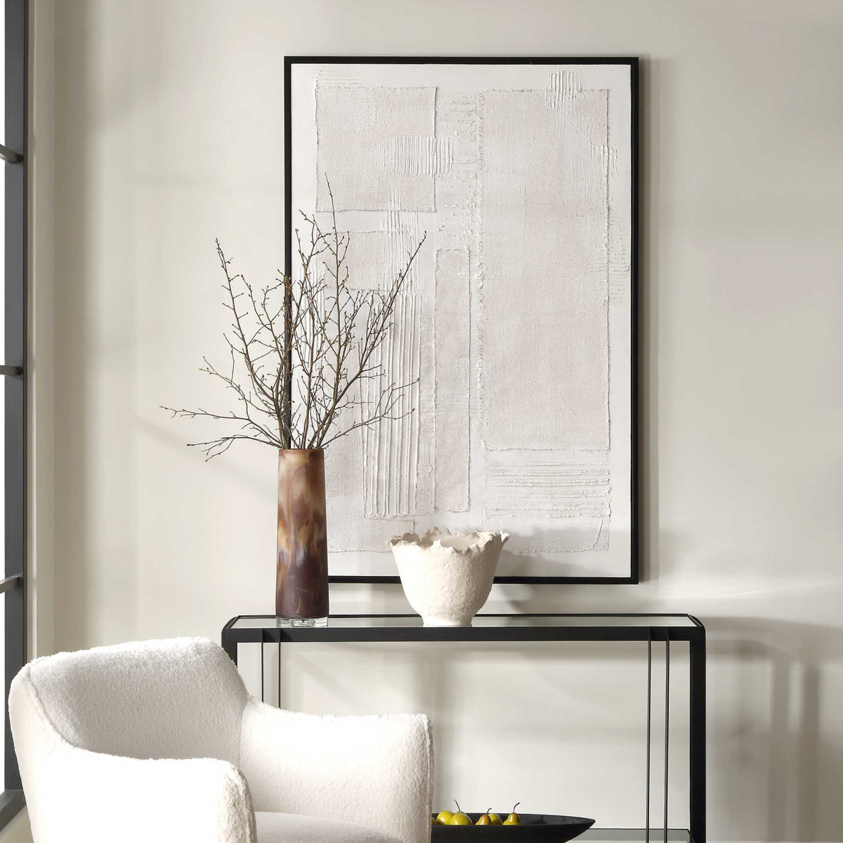 Modern European furniture - Cream Textured Minimalist Artwork - www.oroa.com