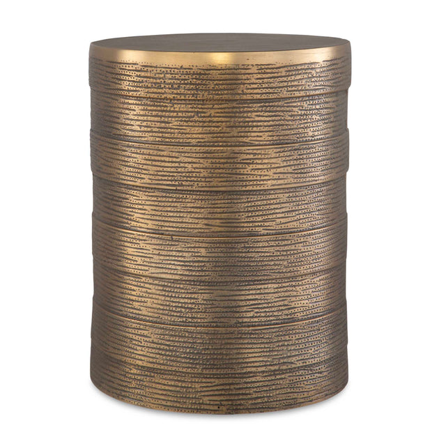 Modern European furniture - Cylindrical Antique Brass Side Table - www.oroa.com