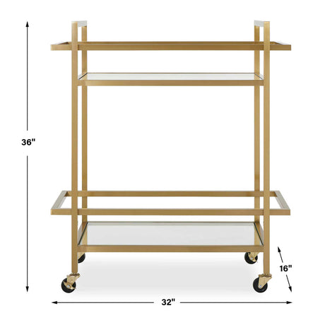 Modern European furniture - Brass Framed Glass Bar Cart - www.oroa.com