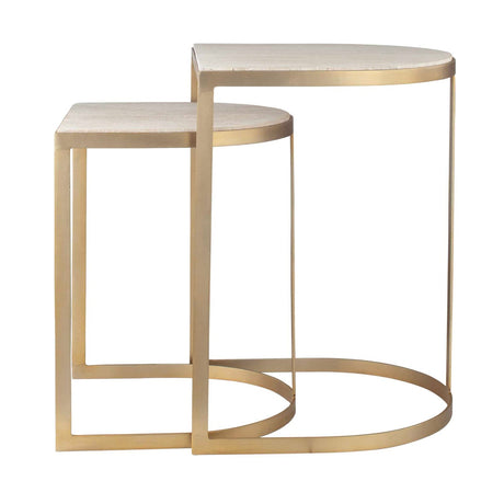 Modern European furniture - Gold Framed Travertine Nesting Table - www.oroa.com