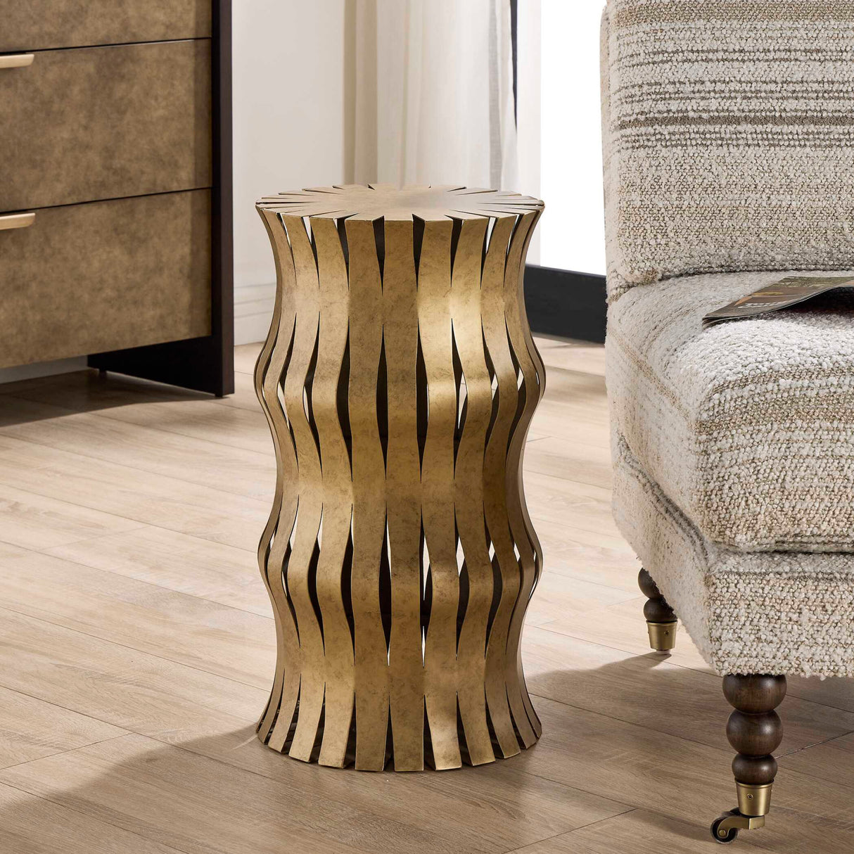 Modern European furniture - Aged Gold Wavy Accent Table - www.oroa.com