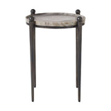 Modern European furniture - Bronze Framed Travertine Accent Table - www.oroa.com