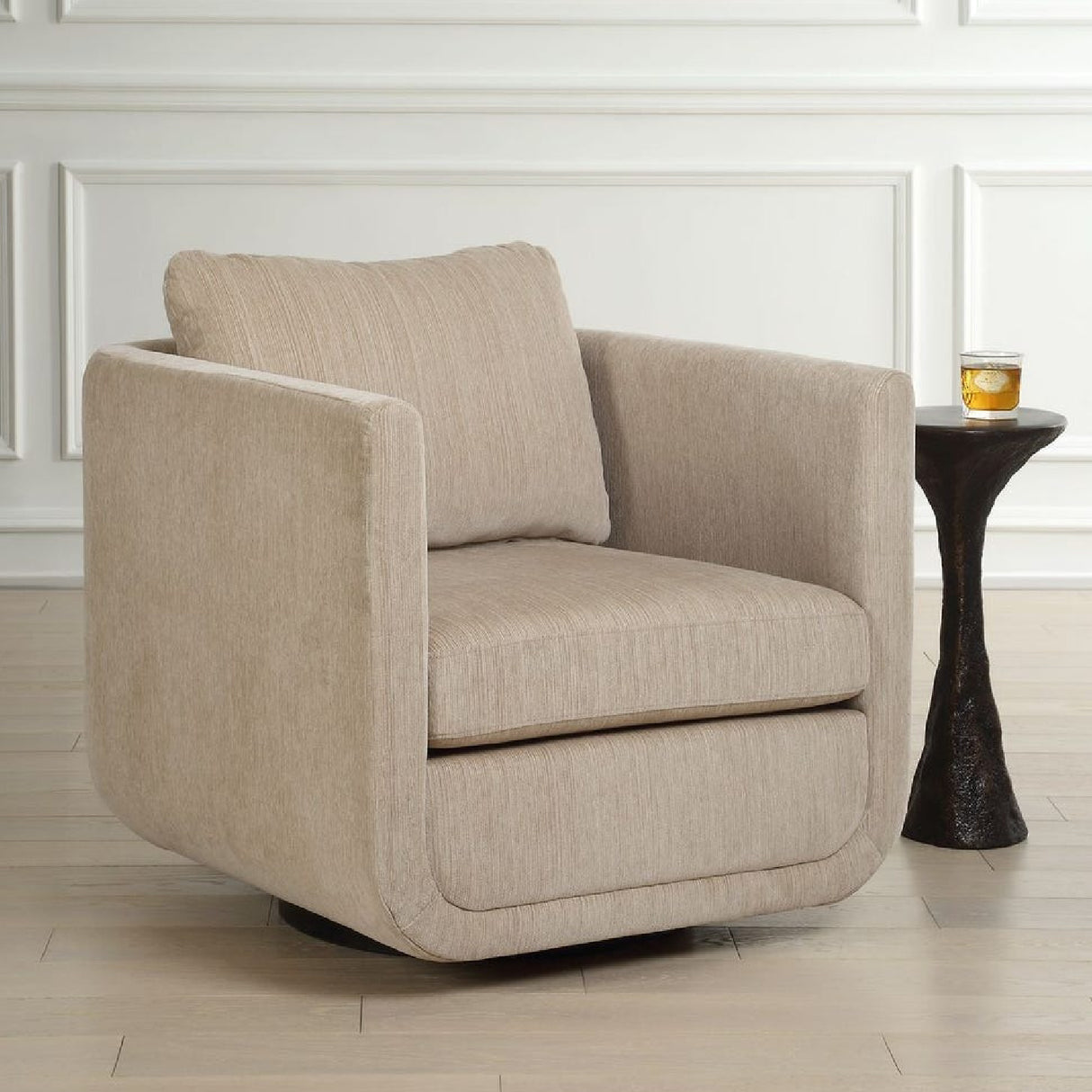 Modern European furniture - Chenille Rounded Swivel Chair - www.oroa.com