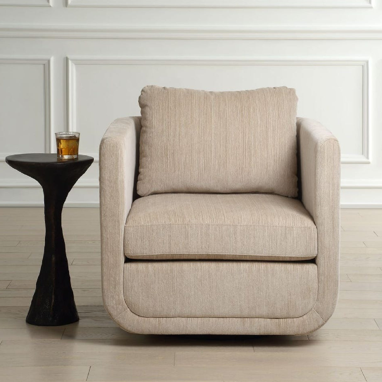 Modern European furniture - Chenille Rounded Swivel Chair - www.oroa.com